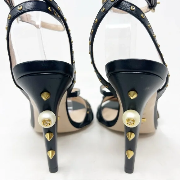 GUCCI WANGY BLACK LEATHER EMBELLISHED PARTY COCKTAIL SANDALS WOMENS SZ 36.5/6.5 - Picture 6 of 10